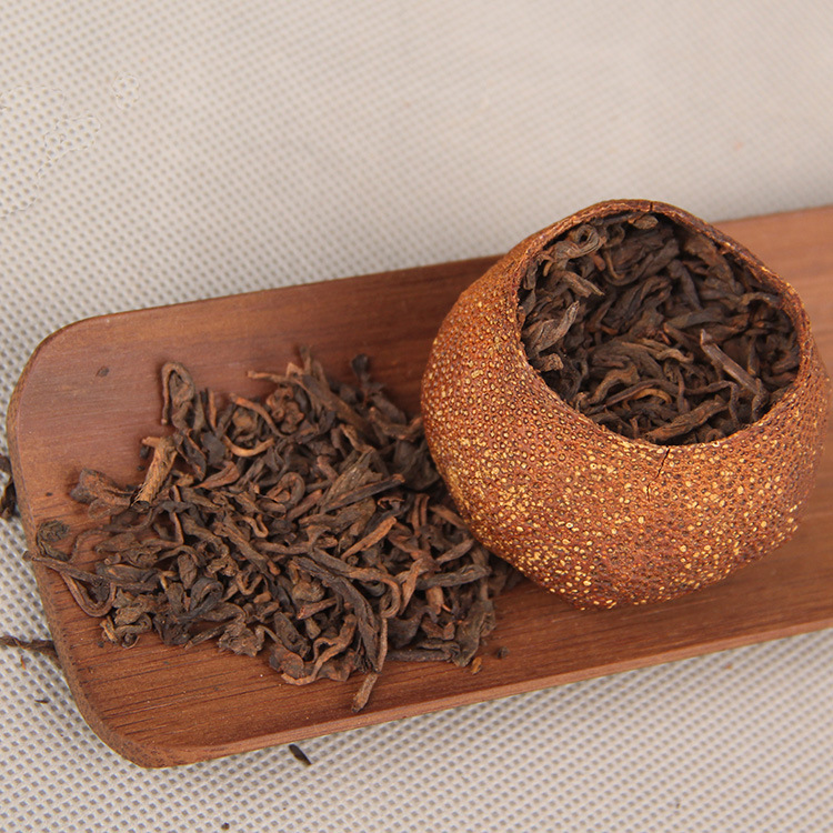 Pu'er ripe tea loose leaf, Citrus Pu'er tea, Aged Citrus Pu'er tea, Xin Hui, Golden Citrus Pu'er tea leaves